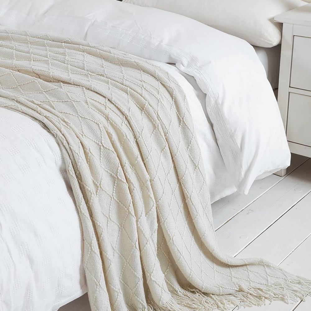 Throw Blanket Knitted Throw Textured Solid Sofa Couch Cover Decorative Knitted - Picture 5 of 6